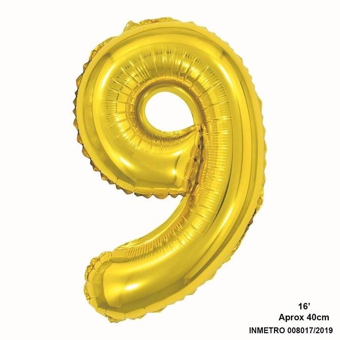 BALAO METALIZADO NUMEROS 40CM DOURADO
